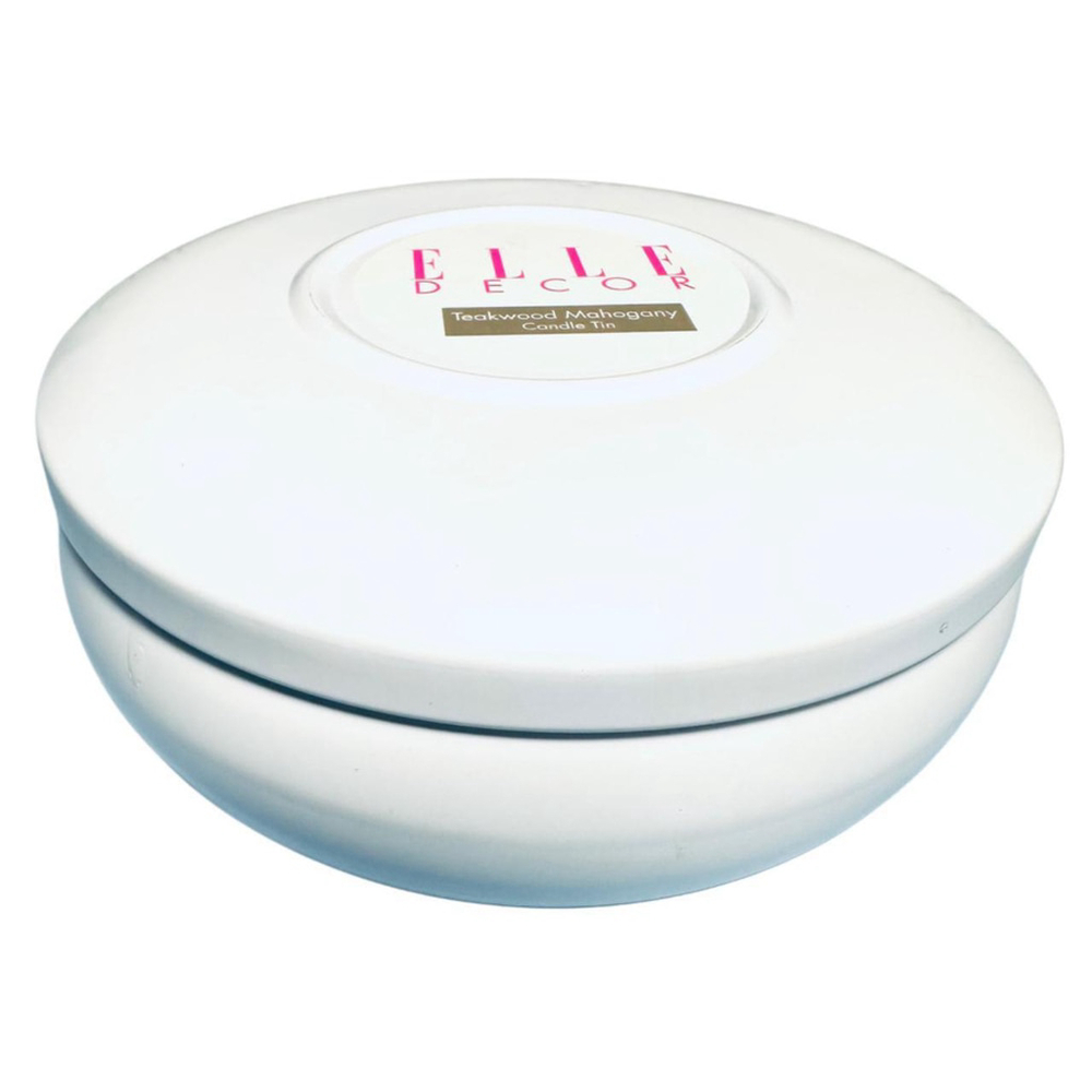 Elle Decor vintage round candle in white tin, 12.87oz / 365g